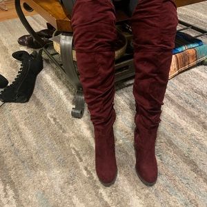 Boots - rich burgundy colored over the knee high faux suade.